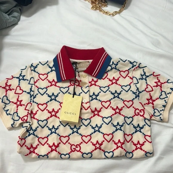 Gucci Cream Polo with Red and Blue Patterns - Picture 2 of 4